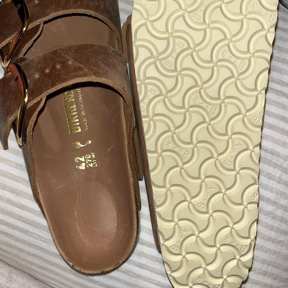 NWT BIRKENSTOCK Arizona Leather Dual-Buckle Slide Sandals EU 42 L 11 M 9 $175
